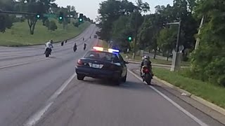 Motorcycle VS Cops Chasing Bikers Swerves At Stunt Bikes Police Chase Street Bike Runs From Cop 2015