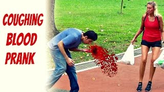 Coughing blood in public prank - Social experiment