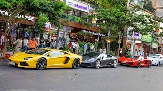 Dàn siêu xe triệu đô gầm rú trên phố đi bộ Nguyễn Huệ | Lamborghini Aventador, Huracan, Rolls-Royce