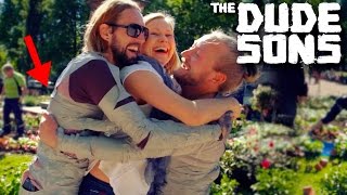 STUCK TOGETHER?! - Duct Tape Hug Challenge In Public! - The Dudesons