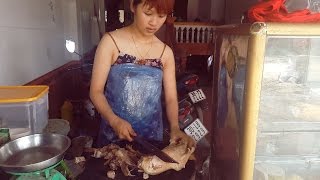 Vietnamese street food - Moist and juicy steamed Duck by sexy street vendor