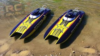 RC ADVENTURES - UNBOXiNG 2 ROCKSTAR 48-inch Catamaran Gas Powered Boats & First Race