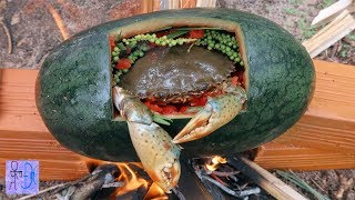 Cua Biển Luộc Trong Trái Dưa Hấu | Sinh Tồn Trong Rừng .Primitive Survival: Crab Cooking Watermelon