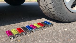 Crushing Crunchy & Soft Things by Car! - EXPERIMENT: LIGHTERS VS CAR
